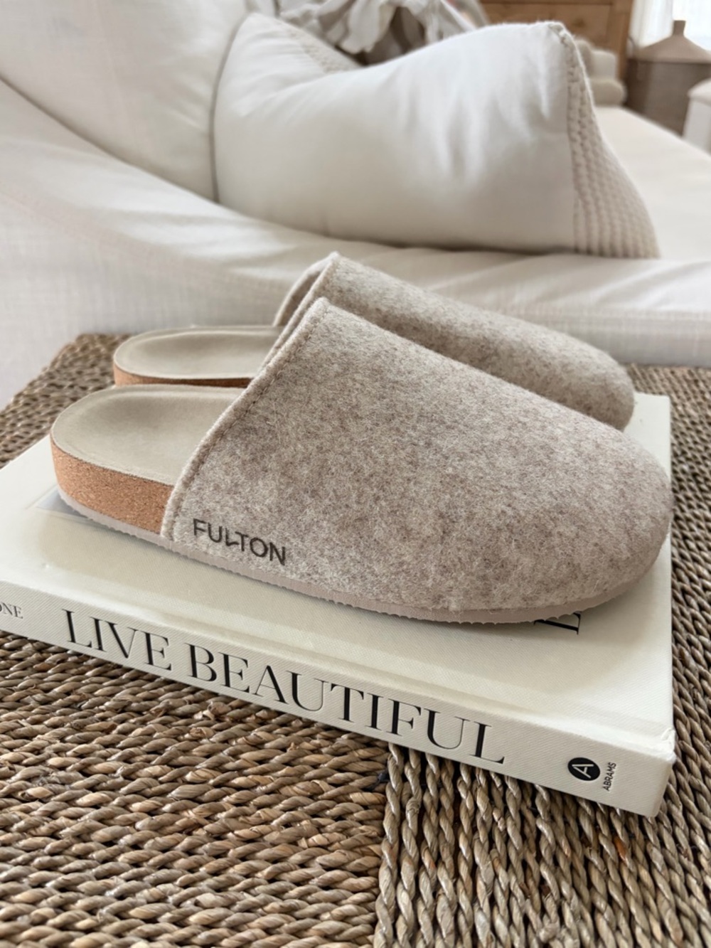 Fulton Felt Slide Clogs | Grey Beige, size 7